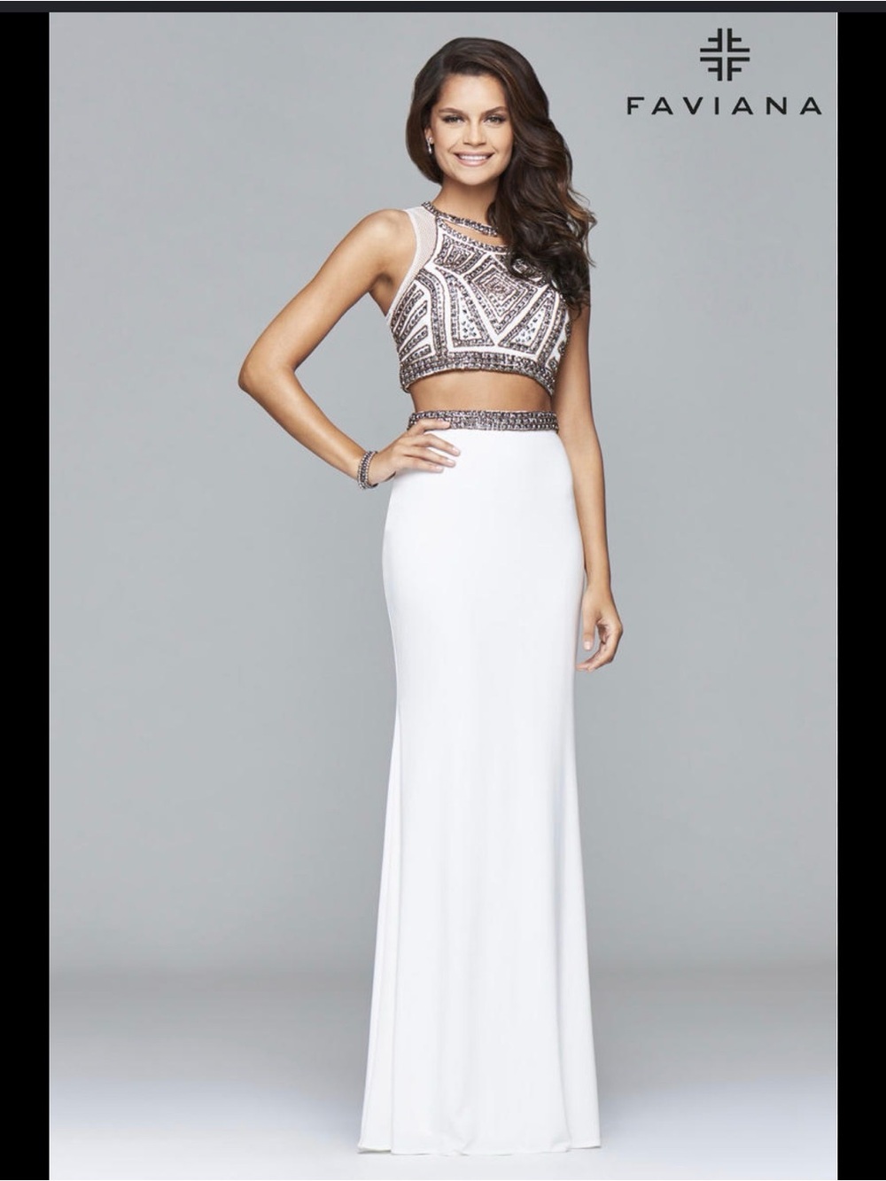 FAViANA White with Beaded 2 Piece Gown